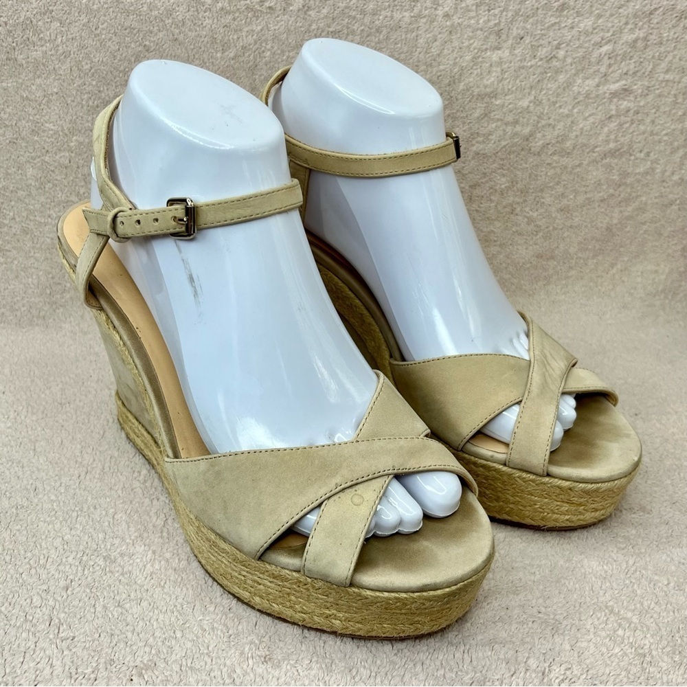 Badgley Mischka Nubuck Leather Espadrille Wedges Tan/Beige Womens 9 Formal Bride